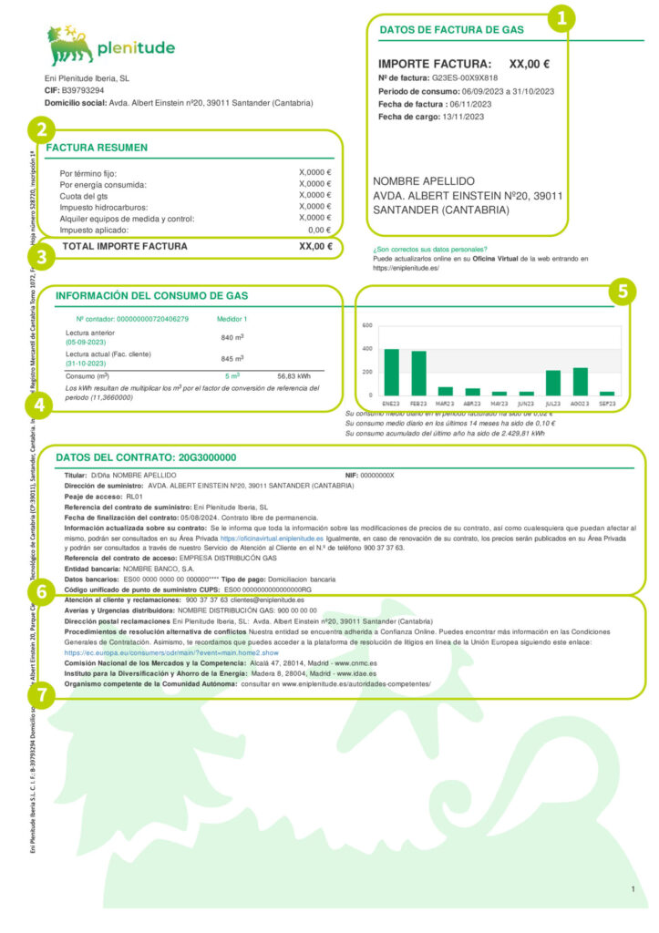 Ejemplo Factura de gas 723x1024 - Factura de gas: cómo entender y calcular tu recibo de gas natural